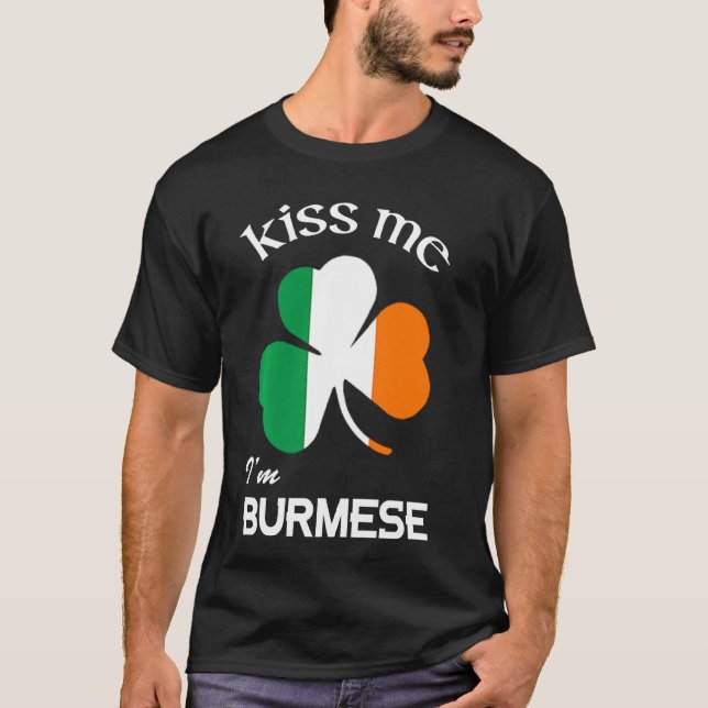 Camiseta Beije-Me Eu Sou Birmanês Shamrock Burma Rua Patric (Frente)