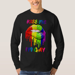 Camiseta Beije-me Eu Sou Gay Orgulho Lgbt Lábios Arco-Íris