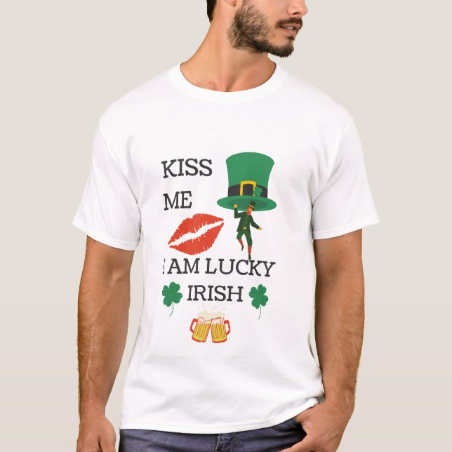Camiseta Beije-me, eu sou irlandês sortudo (Frente)