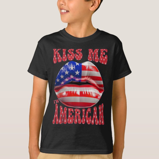 Camiseta Beije-me Eu sou Lábios de Bandeiras dos EUA 4 de j (Frente)