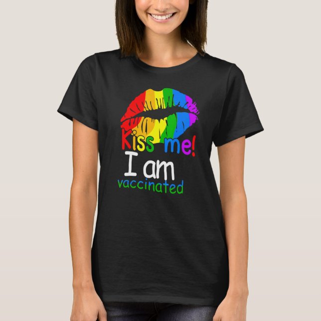 Camiseta Beije-Me Eu Sou Vacinado Lábios Arco-Íris Lgbt Org (Frente)