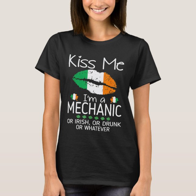 Camiseta Beije Me Mecânico Irlandês Bêbado St Patrick (Frente)