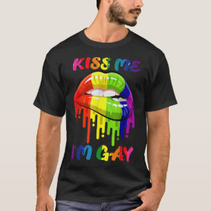 Camiseta Beije-me Sou Gay LGBT Orgulho Arco-Íris Lábios T