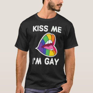Camiseta Beije-me Sou Gay Lgbt Orgulho Lábios Arco-Íris