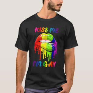 Camiseta Beije-me Sou Gay Lgbt Orgulho Lábios Arco-Íris