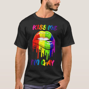 Camiseta Beije-me Sou Gay Lgbt Orgulho Lábios Arco-Íris