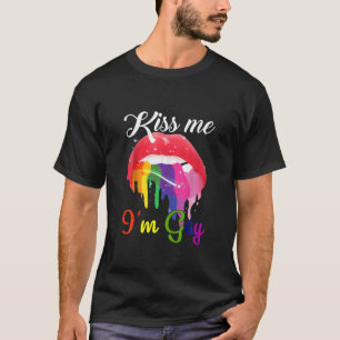 Camiseta Beije-me Sou Gay LGBT Orgulho Lábios Arco-Íris