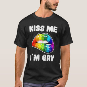 Camiseta Beije-me Sou Gay Lgbtq Lábios Arco-Íris