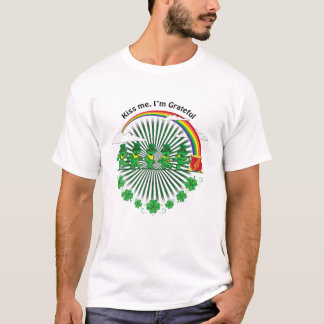 Camiseta Beije-me Sou Grateful Leprechauns Rainbow Rua Patr