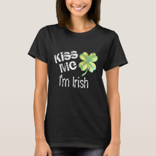 Camiseta Beije-me Sou irlandês, preto e verde shamrock