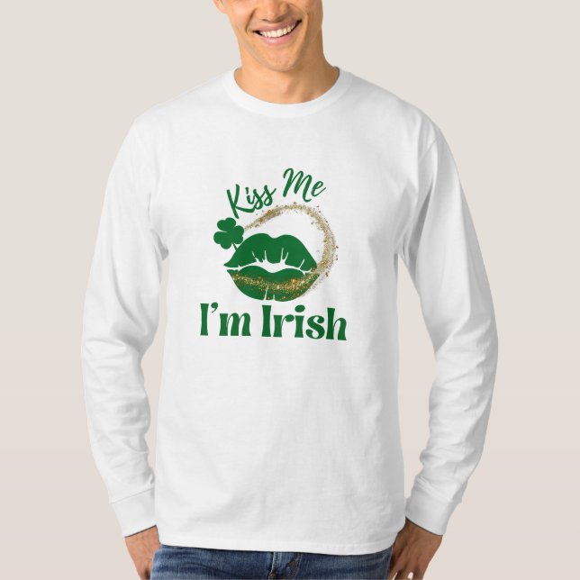 Camiseta Beije-me, sou Lábios irlandês e camisa-camisa masc (Frente)