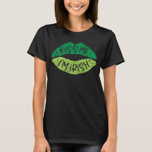 Camiseta Beije-me Sou Lábios Verde Irlandês Rua Patrick Day