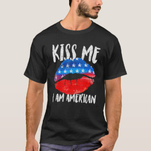 Camiseta Beije Mee Sou Americano Bandeira Lábios 4 De Julho