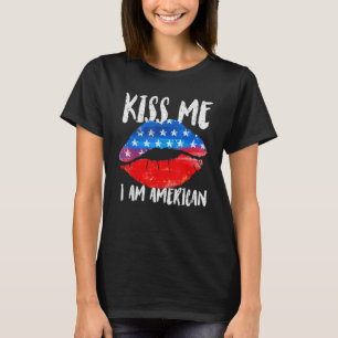 Camiseta Beije Mee Sou Bandeira Americana Lábios 4 De Julho