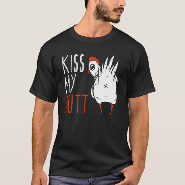 Camiseta Beije Meu Traseiro Fazendeiro de Frango Engraçado (Frente)