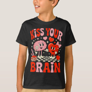 Camiseta Beije Seu Cérebro Mulheres Dia dos Namorados Retro