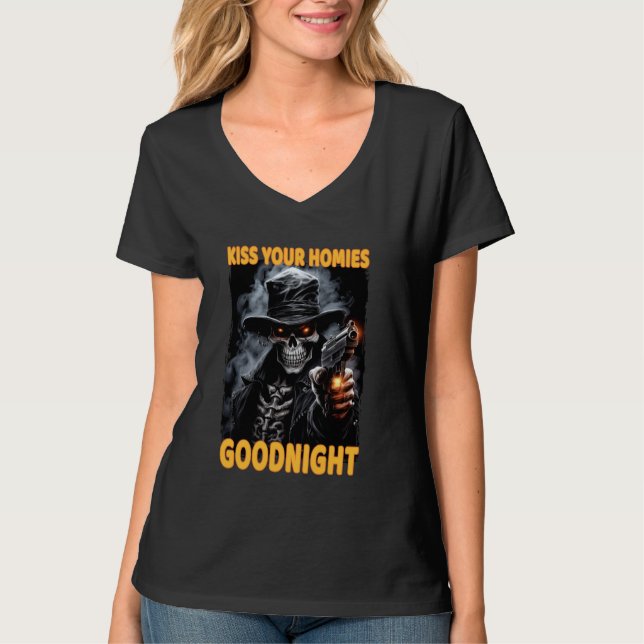 Camiseta Beije Suas Casas Boa Noite, Cringe Skeleton (Frente)