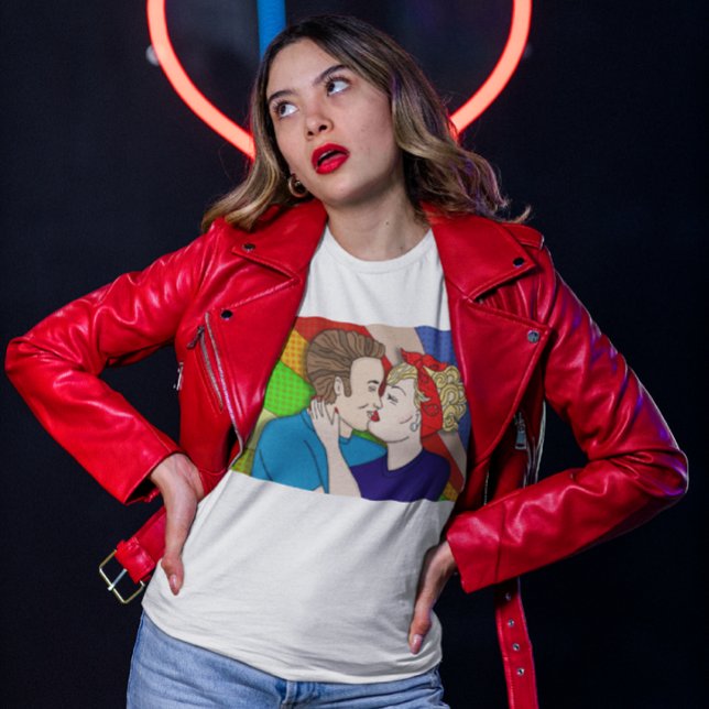 Camiseta Beijo com Casal retrô, arte Pop de 1950 (Criador carregado)
