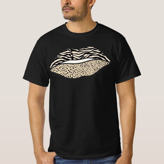 Camiseta beijo de lábios-zebra-leopardo | presente de impre (Frente)