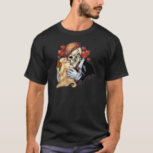 Camiseta Beijo do crânio com corações e rosas pelo Al Ri