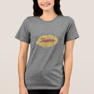 Camiseta Beijo Dourado com Lábios brilhantes