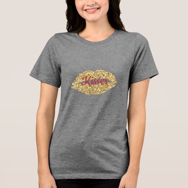 Camiseta Beijo Dourado com Lábios brilhantes (Frente)