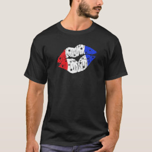 Camiseta Beijo Patriótico nos Lábios Vermelho e Azul EUA