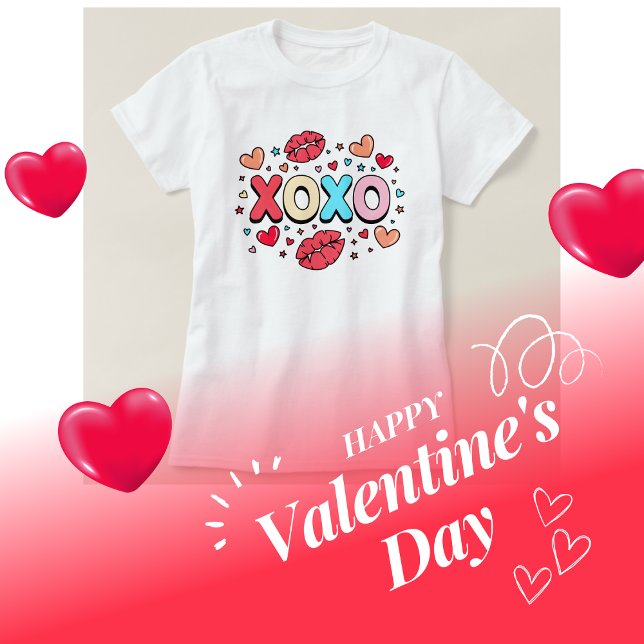 Camiseta Beijo XOXO e corações em branco (Criador carregado)