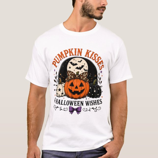 Camiseta Beijos de Abóbora e Desejos de Halloween (Frente)