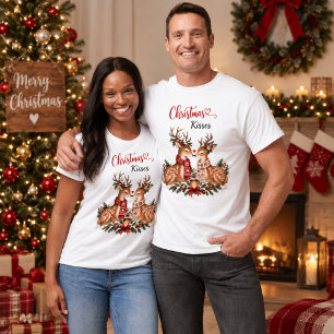 Camiseta Beijos de Natal Casal de Rena Escandinavo 