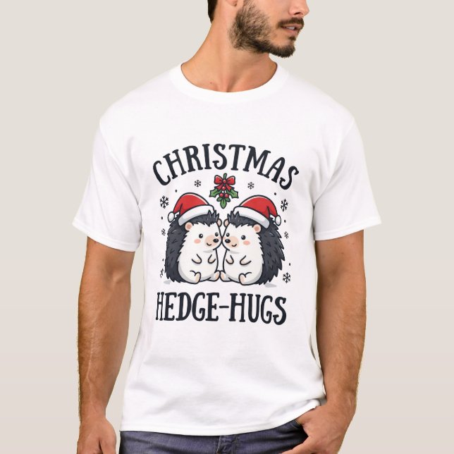 Camiseta Beijos de Natal de Ouriço Fofo Design de Natal (Frente)