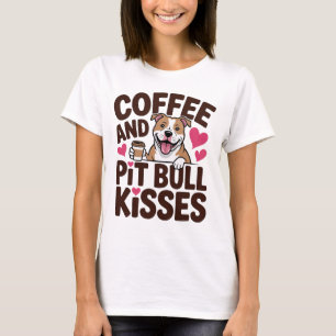Camiseta Beijos Engraçados de Pit Bull para Amantes de Café