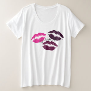 Camiseta Beijos Rostos de Lábios Roxos Rosa Quente Gráfico
