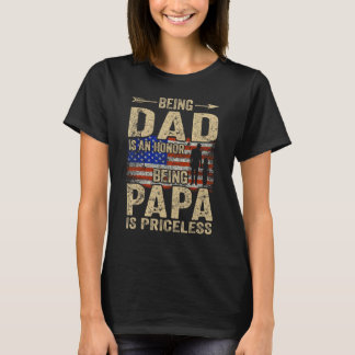 Camiseta Being A Dad Papa  Retro  Fathers Day USA Flag 1