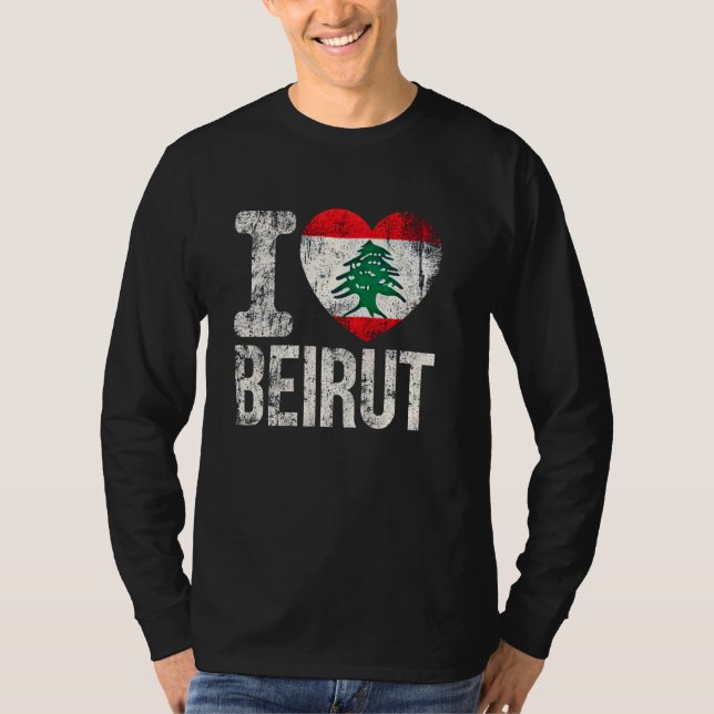 Camiseta Beirute Líbano Bandeira Libanesa Eu amo Beirute (Frente)