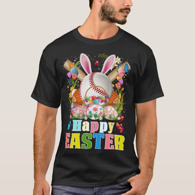 Camiseta Beisebol Ball & Bats Bunny Ears Páscoa Boys Ki (Frente)