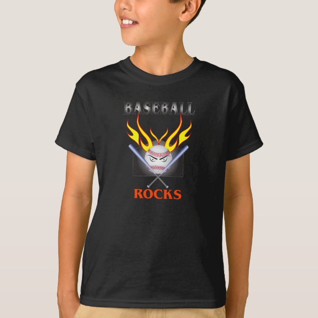 Camiseta Beisebol Bats N Chama Rochas de Baseball 2 (Frente)