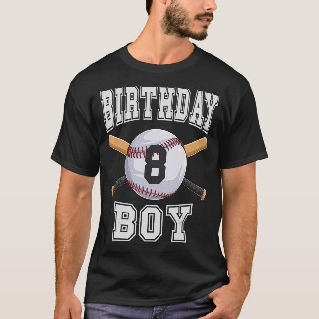 Camiseta Beisebol Birthday Boy 8 anos 8 anos 8 anos Anivers (Frente)