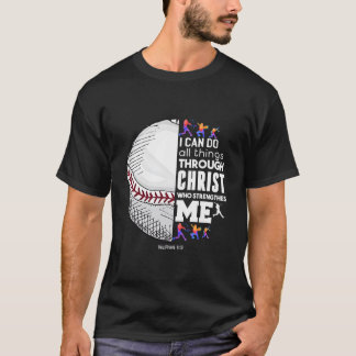 Camiseta Beisebol Cristão Posso Fazer Todas as Coisas Atrav