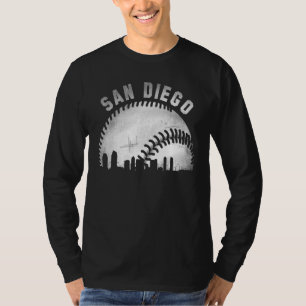 Camiseta Beisebol da Cidade da Silhueta de San Diego Vintag