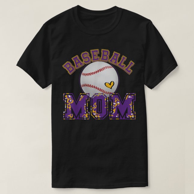 Camiseta Beisebol Mãe Baseball Leopardo Roxo Dourado Para A (Frente do Design)