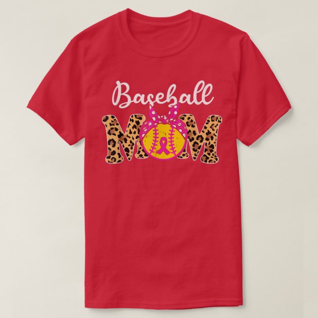 Camiseta Beisebol Mãe Jogo Leopardo Dia do Mama Cancer Awar (Frente do Design)