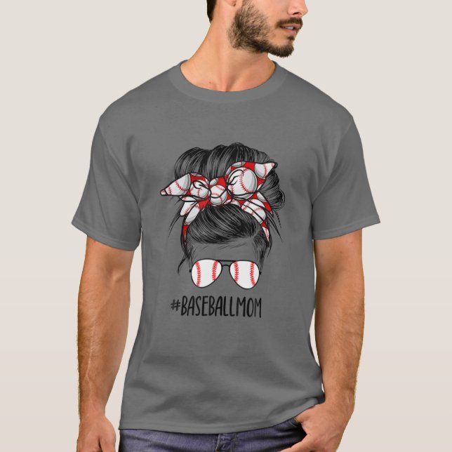 Camiseta Beisebol Mãe Mensagem Bun Orgulhosa Mama Baseball  (Frente)