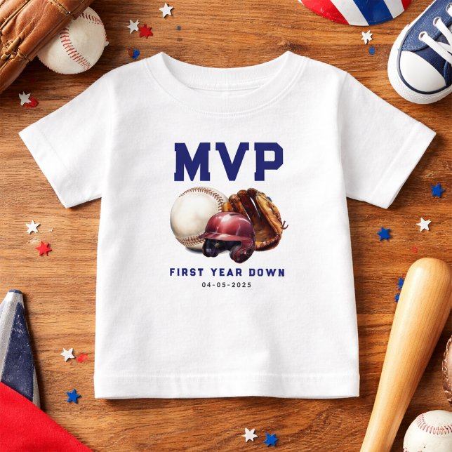 Camiseta Beisebol Primeiro Ano Baixado 1º Aniversário (Baseball First Year Down 1st Birthday Baby T-Shirt
)