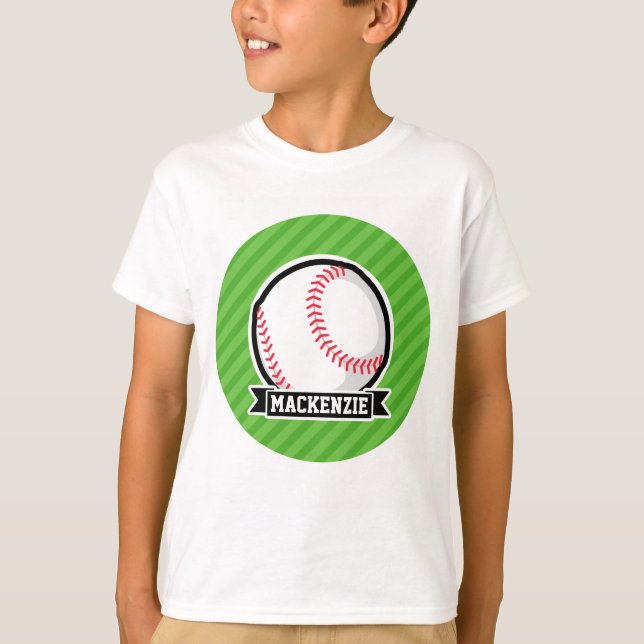 Camiseta Beisebol, Softball; faixas verdes (Frente)
