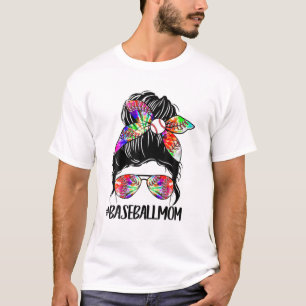 Camiseta Beisebol Softball Mãe Vida Tie Dye Mensagem Bun Mo