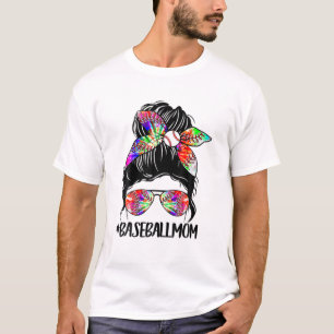 Camiseta Beisebol Softball Mãe Vida Tie Dye Mensagem Bun Mo