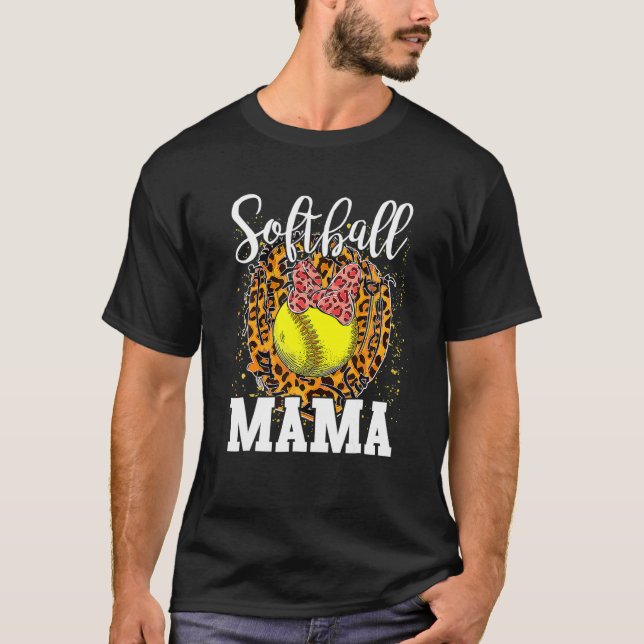 Camiseta Beisebol Softball Mama Leopardo Teeball Mãe Mãe (Frente)