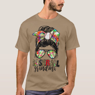Camiseta Beisebol Vovó Tie Dye Messy Bun Aplausos Mãe Mo