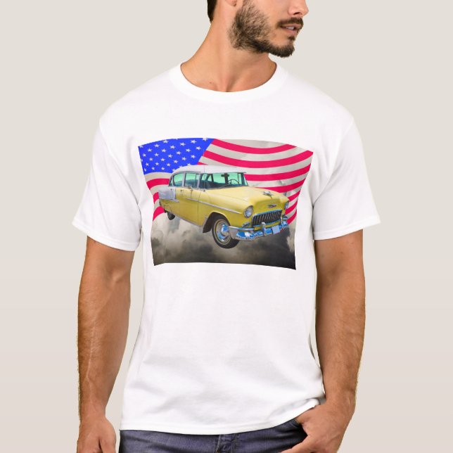 Camiseta Bel Air 1955 de Chevrolet com bandeira americana (Frente)